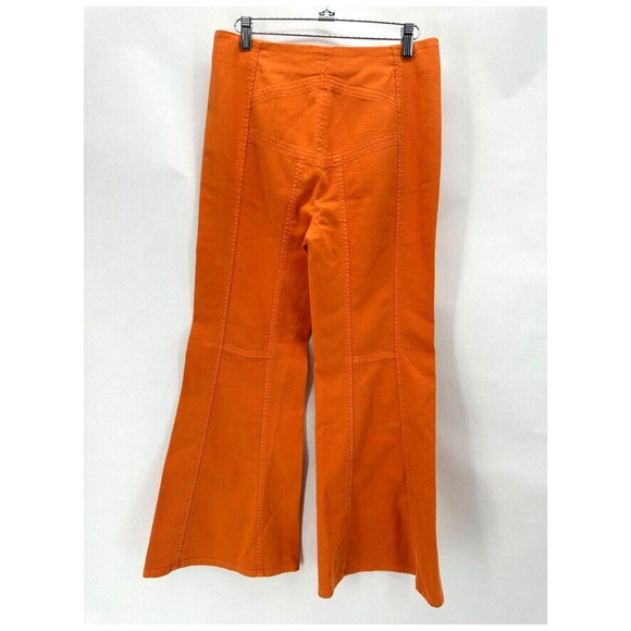 Alberta Ferretti Wide Flare Leg Pants US 6 Orange Twill Italy Preppy Designer - Picture 6 of 11